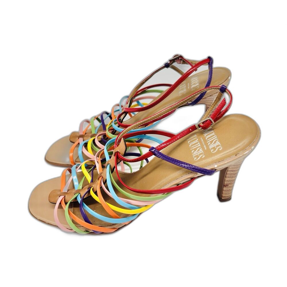 Mootsies Tootsies Rainbow Strappy Sandals Wedding Guest Party Dress Heels Sz 8.5